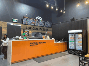 Food order counter of Top Gun burgers