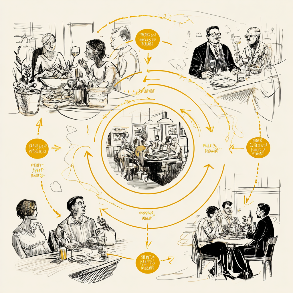 ripple effect of a great (vs. bad) restaurant choice—from mood, to conversation, to partnership building.